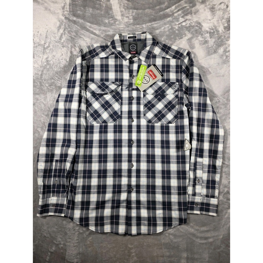NWT Wrangler ATG Utility‎ Performance Shirt Regular Fit Small Black/White Plaid